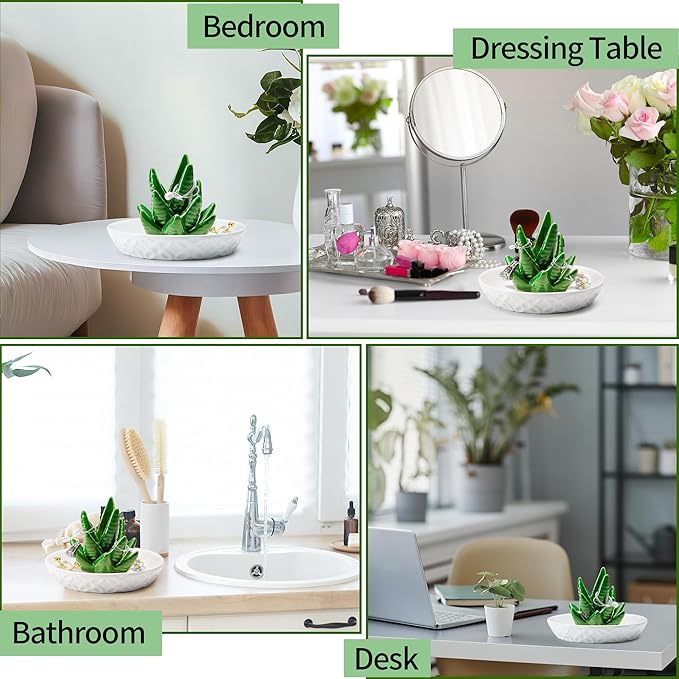 OSOPOLA Ceramic Aloe Jewelry Tray - Decorative Ring Holder Dish Key Tray Cute Jewelry Plate Trinket for Earrings,Necklaces,Women,Home Decor,Christmas Birthday Mother's Day Gifts HE02AV