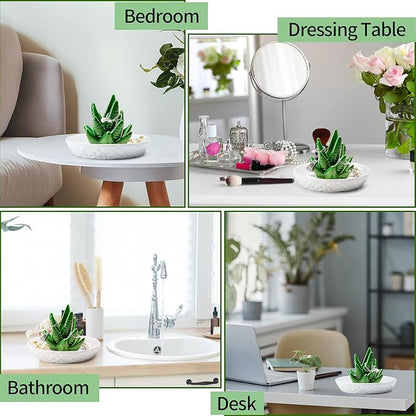 OSOPOLA Ceramic Aloe Jewelry Tray - Decorative Ring Holder Dish Key Tray Cute Jewelry Plate Trinket for Earrings,Necklaces,Women,Home Decor,Christmas Birthday Mother's Day Gifts HE02AV