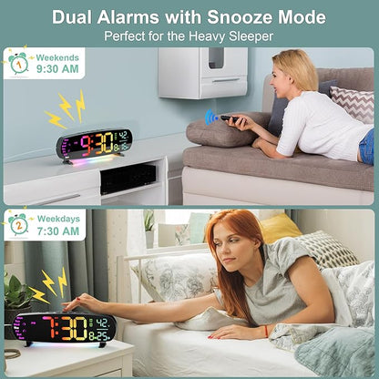 13.7" Digital Wall Clock Desk Clocks with Temperature, 11 RGB Colors, Night Lights, Alarms, Auto Dimming, Timer, DST, Remote Control, Digital Clock for Classroom Livingroom Gym Gaming, Gift for Senior