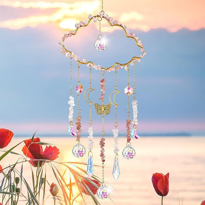 H&D HYALINE & DORA Cloud Shaped Crystal Suncatcher Glass Balls with Chain Rainbow Maker Sun Catcher Hanging Wind Chimes for Christams Home Decor