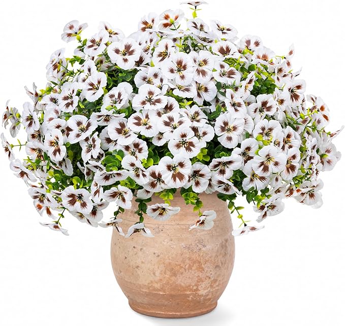 Artificial Flowers, 24 Bundles, Decorative Bouquets for Home, Wedding, Garden, Office Decor (White)