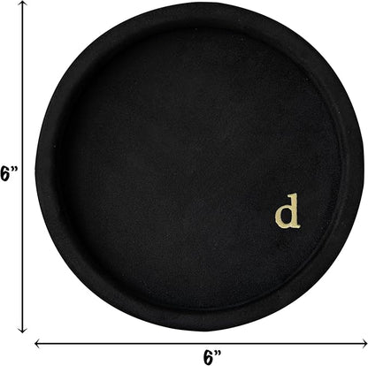 COLLECTIVE HOME - Velvet Jewelry Tray, 6" Monogrammed Jewelry Dish, Smooth Velour Display Dish for Rings, Earrings, Necklaces, Makeup, Personalized Gifts for Women (Black-d)