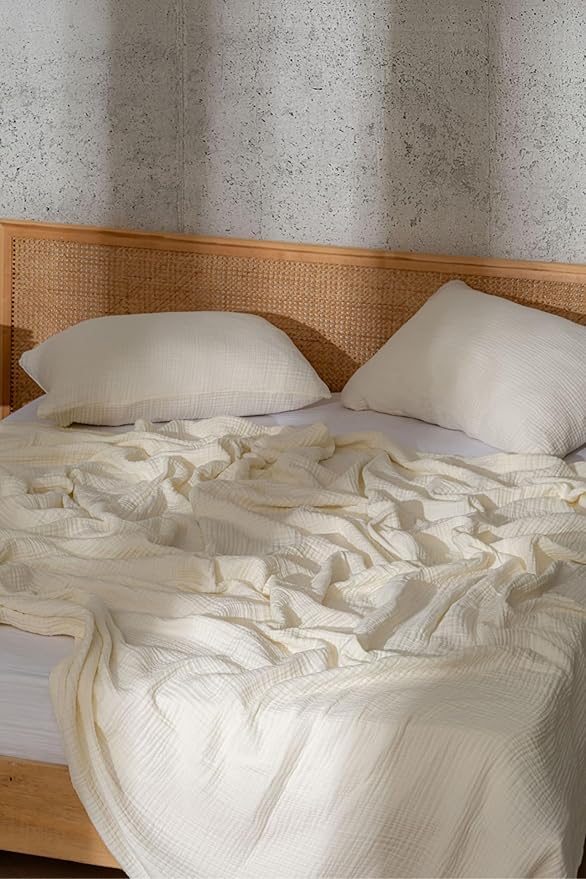 Muslin Blanket - Pure 100% Turkish Cotton Airy Soft Light Versatile Gauze Throw Blanket for Bed, Couch, Sofa (Natural, Queen XL Size (95" x 95" inch))