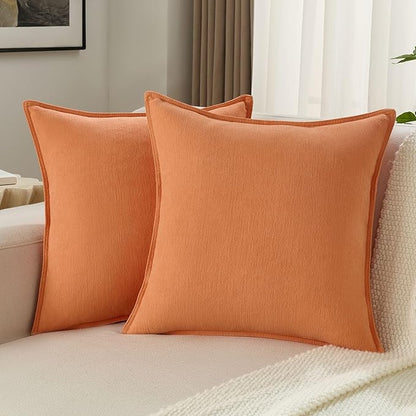 FUTEI Orange Chenille Throw Pillow Covers 22x22 Inch Set of 2,Edges Double-Stitched Cushion Cases,Modern Home Decor for Couch Living Room