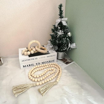 2 pcs Decorative Wood Knot Link Chain and Bead Decor, Natural Wooden Knot Decor for Coffee Table Farmhouse Decortive for Home Boho Modern Shelf Decortion(Natural)