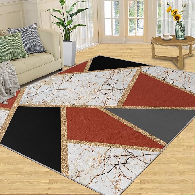 Vintage Marble Rug Abstract Marble Carpet for Living Room Light Luxury Stone Crack Rug Abstract Geometric Striped Carpet Non-Slip Indoor Rugs for Bedroom Living Room 6x9ft
