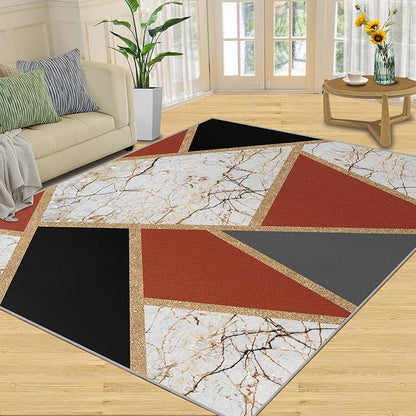 Vintage Marble Rug Abstract Marble Carpet for Living Room Light Luxury Stone Crack Rug Abstract Geometric Striped Carpet Non-Slip Indoor Rugs for Bedroom Living Room 6x9ft