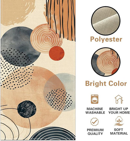 Boho Modern Geometric Dining Table Runner, Circle Abstract Art Burlap Kitchen Decoration, Minimalist Indoor Outdoor Home Decor Party Supply 13 x 72 Inches