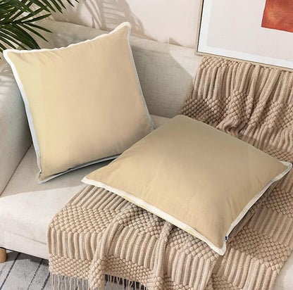 FINGERCRAFT Decorative Throw Pillow Cover Pack of 2 Soft Velvet Cushion Cover, Sofa and Bedroom Pillow Case 18" x 18" Cream