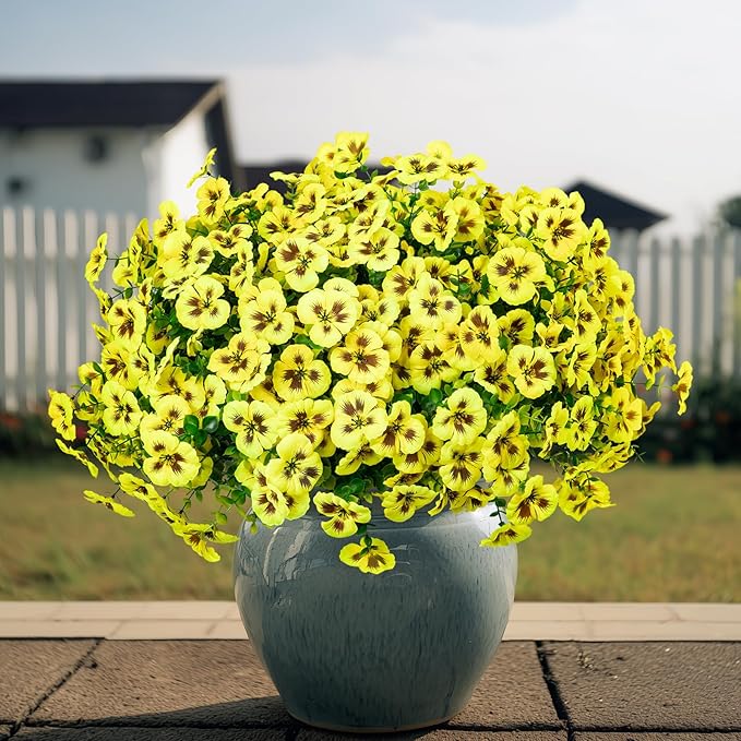 Artificial Flowers, 24 Bundles, Decorative Bouquets for Home, Wedding, Garden, Office Decor (Yellow)