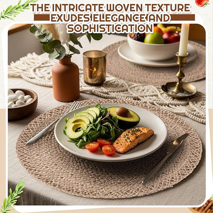 12 Pcs Jute Placemats Boho Braided Woven Table Mats for Dining Table Farmhouse Coasters for Thanksgiving Christmas Party Wedding Events(Classic,12 Inches)