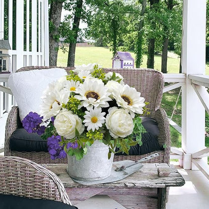 3 Pcs Fall Flowers Artificial Mums Silk Fake Mums Bouquet Faux Floral Arrangements Home Indoor Outdoor Planter Decor Party Wedding Table Autumn Decoration (White-A)