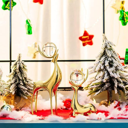 Sziqiqi Brass Reindeer Sculptures Animal Figurine Statues Christmas Deer Pure Copper Heavy Reindeer Ornaments for Home Decor Accents Living Room Office Bookself Tabletop Mantle Decoration