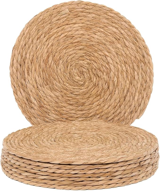 Handmade 13.8" Round Woven Placemats Set of 8, Outdoor Boho Burlap Table Mats Heat Resistant, Natural Jute Place Mat Non Slip Rattan Coasters for Round Dining Table, Home Decoration, Wedding