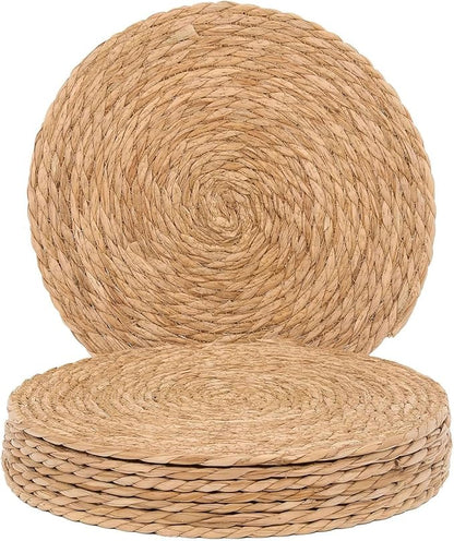 Handmade 13.8" Round Woven Placemats Set of 8, Outdoor Boho Burlap Table Mats Heat Resistant, Natural Jute Place Mat Non Slip Rattan Coasters for Round Dining Table, Home Decoration, Wedding