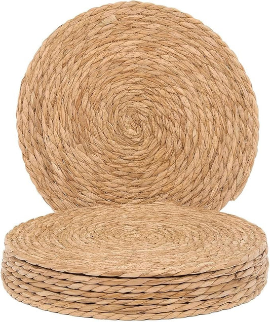 Handmade 12" Round Woven Placemats Set of 8, Outdoor Boho Burlap Table Mats Heat Resistant, Natural Jute Place Mat Non Slip Rattan Coasters for Round Dining Table, Home Decoration, Wedding