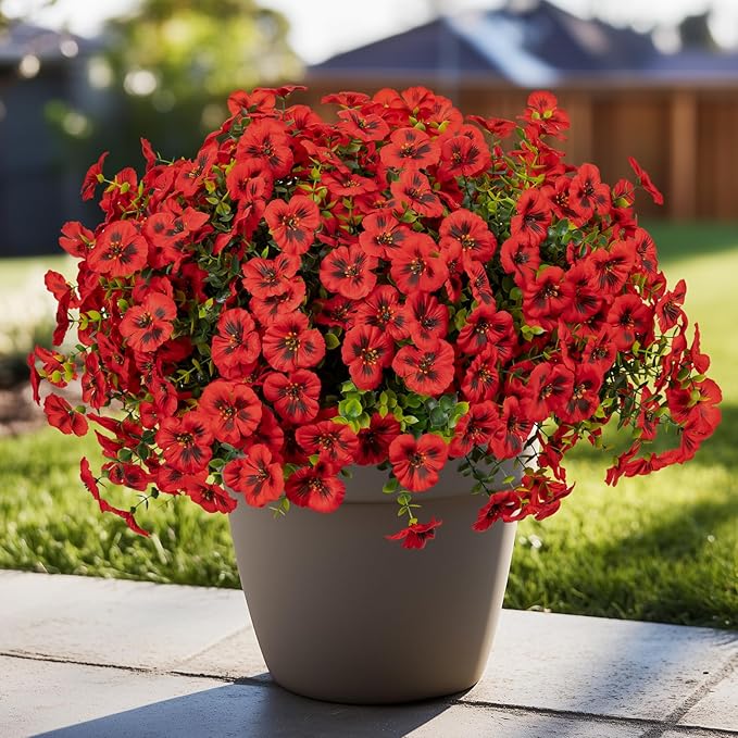 Artificial Flowers, 24 Bundles, Decorative Bouquets for Home, Wedding, Garden, Office Decor (Red)