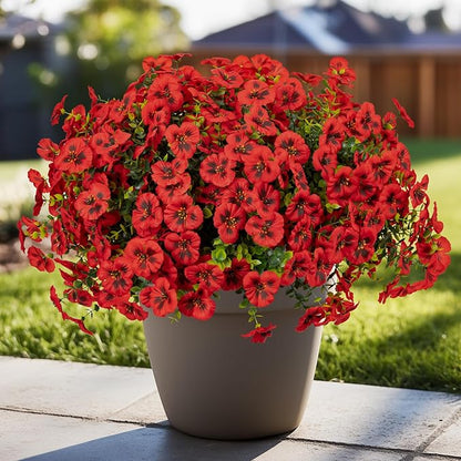 Artificial Flowers, 24 Bundles, Decorative Bouquets for Home, Wedding, Garden, Office Decor (Red)
