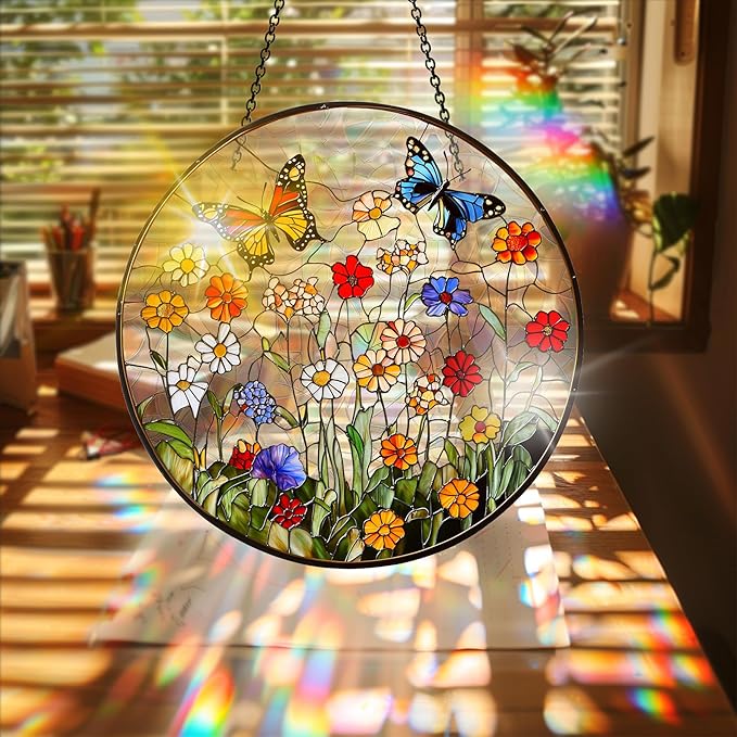 Bimkole Flower Sun Catchers Indoor Window - Wildflowers Acrylic Suncatcher Hanging Decoration for Living Room Bedroom Summer Home Balcony Outdoor Garden Ornaments Decoration 7.8x7.8 Inch