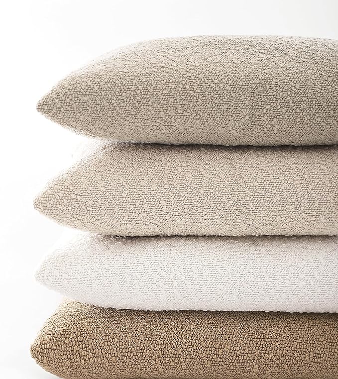 Boucle Decorative Lumbar Pillow Covers for Couch Set of 2, 12x20 inches, Oatmeal