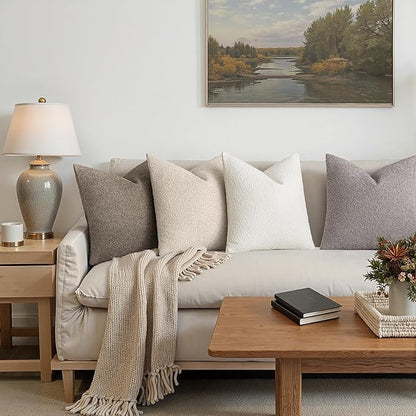 MIULEE Pack of 4 Decorative Textured Boucle Throw Pillow Covers 22x22 Inch Neutral Accent Euro Sham Pillow Cases Soft Couch Cushion Covers Modern Farmhouse Boho Chair Sofa Bed Livingroom Home Decor