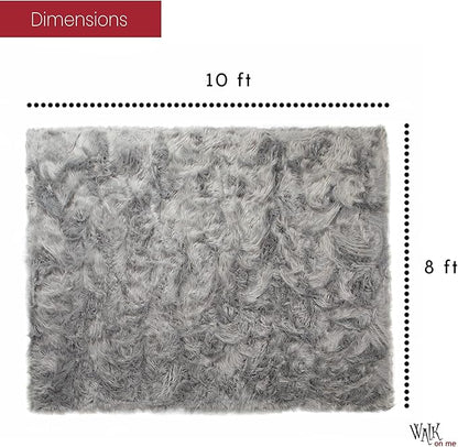Silky Soft Faux Fur Shaggy Rug, 8 ft. x 10 ft. Gray Fluffy Sheepskin AreaRug, Rectangle Rug for Living Room, Bedroom, Kid's Room, or Nursery, Home Décor Accent, Machine Washable with Non-Slip Backing