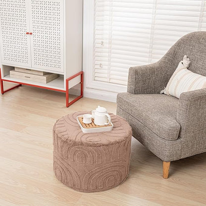 Asuprui Plush Fabric Ottoman Footrest – 20"x14" Soft Foam Pouf with Removable Cover Perfect for Living Room, Bedroom & Dorm(Light Coffee)