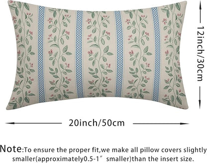 Vintage Floral Pillow Covers 12x20 Set of 2 Striped Boho Decor Blue Green Pillowcases Summer Printed Grand Millenial Throw Pillow Covers Soft Cozy with Zipper for Sofa Bed Chair Home Decoration