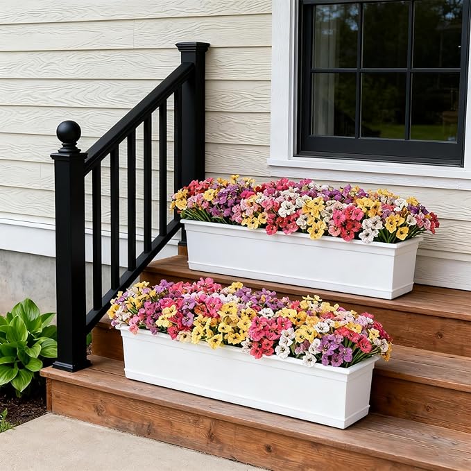 Artificial Flowers for Outdoor Faux Plants for Spring Summer Decoration, UV Resistant Realistic Silk Plastic Fake Flowers Garden Porch Patio Balcony Yard Front Home Decor, 24 Bundles