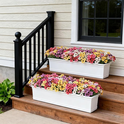 Artificial Flowers for Outdoor Faux Plants for Spring Summer Decoration, UV Resistant Realistic Silk Plastic Fake Flowers Garden Porch Patio Balcony Yard Front Home Decor, 24 Bundles