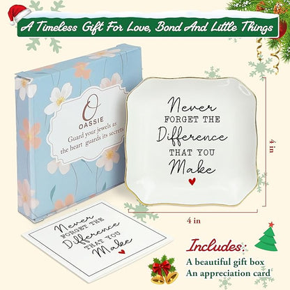 OASSIE Christmas Thank You Gifts for Women - 4"x4" Ceramic Jewelry Dish Tray - Appreciation Birthday Gifts for Women Employee Coworkers Teacher Boss Lady Manager Nurses, Retirement Gift for Woman