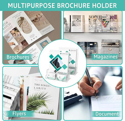 2 Pack Acrylic Brochure Holder 8.5 x 11 Inch with Business Card Holder, Clear Acrylic Brochure Holders Plastic Flyer Display Stand for Magazine, Pamphlet, Booklets, Menu, Journals, Literature