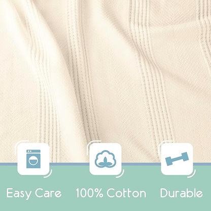 King Size 100% Cotton Blanket | Super Soft Breathable Lightweight Throw Blanket | All-Season Knit Blanket | Versatile Hotel Luxury | Easy Care | Oeko-Tex Certified | Ivory