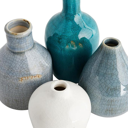 Creative Co-Op Blue & Ivory Terracotta Vases (Set of 4 Sizes) (Pack of 3)