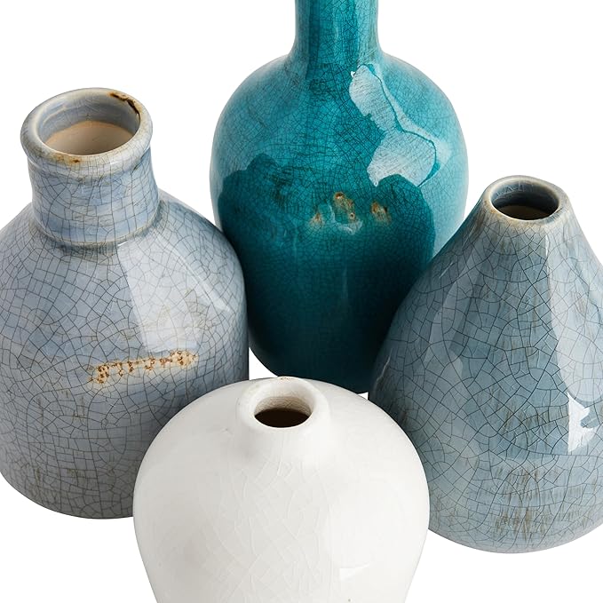 Creative Co-Op Blue & Ivory Terracotta Vases (Set of 4 Sizes)