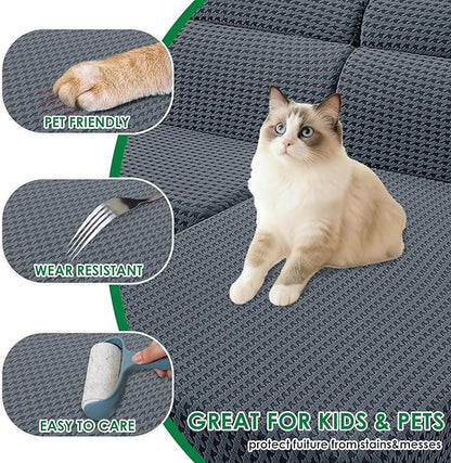 MAXIJIN Couch Cushion Covers for Sectional Sofa, Stretch Sofa Cushion Cover Washable Furniture Protector with Elastic Bottom & Non-Slip Strap for Pets Kids (1PC Seat Cover, Dark Gray)