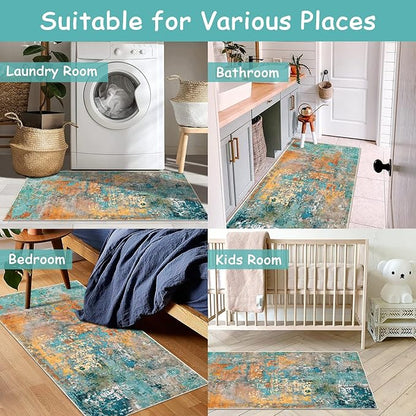 Lahome Modern Abstract Runner Rug - 2x4.3 Washable Hallway Rug Runner Soft Bathroom Mat, Non Slip Indoor Throw Carpet Runner for Bedside Camper Basement Laundry Room Front Door, Rosy Clouds