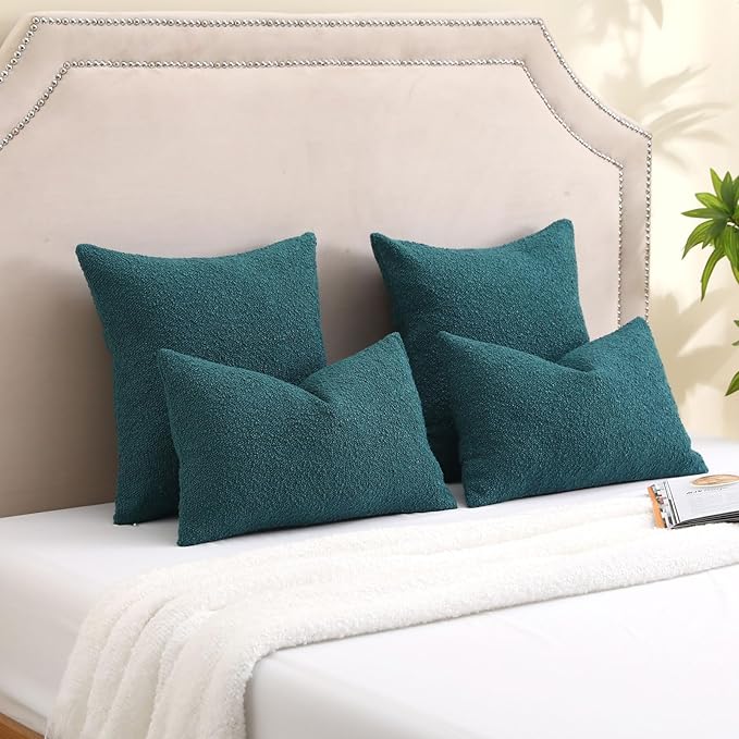 FUTEI Pack of 2 Teal Green Decorative Throw Pillow Covers 26x26 Inch Soft Cozy Solid Boucle Textured Euro Pillow Shams,Modern Home Decor for Couch Bed Living Room