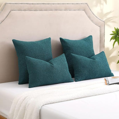 FUTEI Pack of 2 Teal Green Decorative Throw Pillow Covers 16x16 Inch Soft Cozy Solid Boucle Textured Cushion Case,Modern Home Decor for Couch Bed Living Room