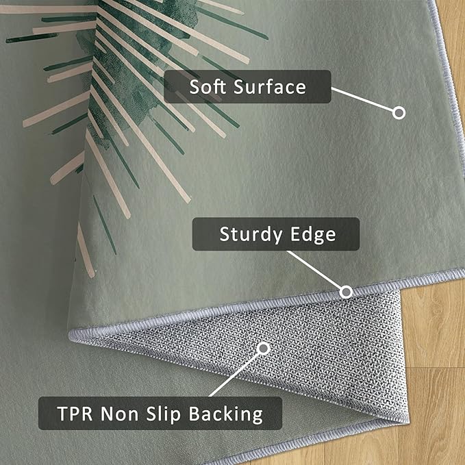 Sun Rug, 3x4 Area Rugs Boho Simple Minimalist Green Pattern for Entryway, Living Room, Bedroom, Sun Home Decor Accessories Indoor Carpet, Non Slip & Machine Washable