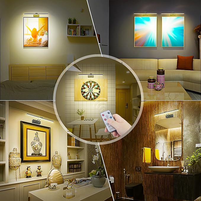 FUNCHDAY Picture Light,Battery Art Lights for Wall,Wireless Remote Painting Light with Timer and Dimmable,13”Metal Display Lighting for Artwork,Portrait,Gallery-Black