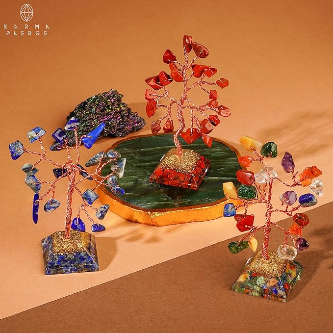 KARMAPLEDGE Set of 12 Crystal Tree of Life Gifts for Women, Seven Chakra Healing Crystals Brings Positive Energy, Good Luck, Money, Feng Shui Home & Office Desk Decor, for Dad