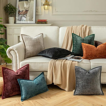Yaertun Pack of 2 Chenille Textured Decorative Throw Pillow Covers Accent Solid Cushion Cover Soft Cozy Pillow Case with Velvet Back for Couch Sofa Bed Living Room 16x24 Inch Grey