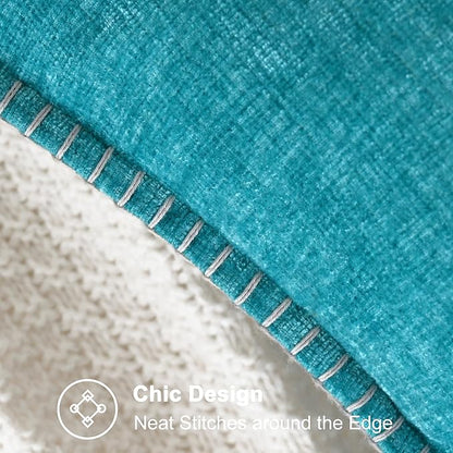 CaliTime Throw Pillow Covers Decorative 12 X 20 Inches Pack of 2 Cotton Thread Stitching Edges Solid Dyed Soft Chenille Cushion Cases for Couch Sofa Bed Living Room Farmhouse Lake Blue