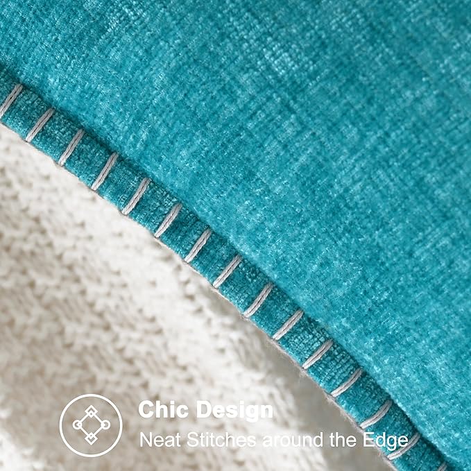 CaliTime Throw Pillow Covers Decorative 16 X 16 Inches Pack of 2 Cotton Thread Stitching Edges Solid Dyed Soft Chenille Cushion Cases for Couch Sofa Bed Living Room Farmhouse Lake Blue