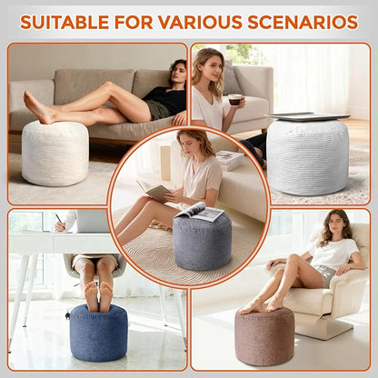 Pouf Ottoman Foot Rest, Comfortable & Soft, Round Footstool Ottoman for Living Room, Bedroom, Office, Room Decoration, Corduroy Foot Stool Pouf with Odorless & Anti-Clump Filling, Large Dark Grey
