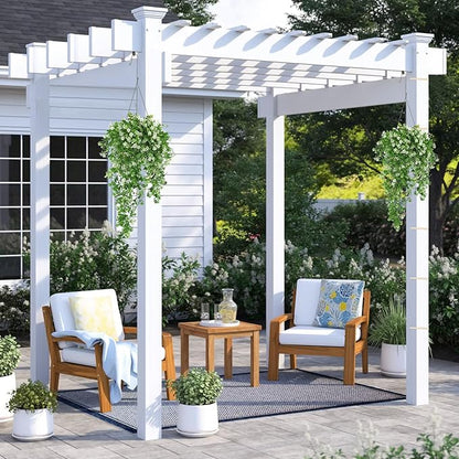 RECUTMS 2Pcs Artificial Hanging Flowers for Outdoor Decoration Fake Hanging Plants Faux White Flowers Artificial UV Resistant Plastic Greenery Vines Ivy for Outdoor Indoor Garden Party Decor（White）