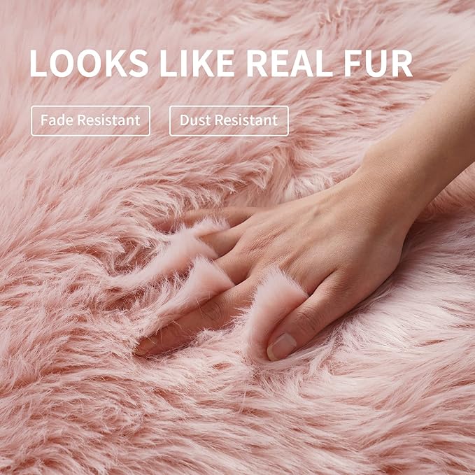 Faux Fur Rug for Bedroom, Fluffy Runner Rugs Soft Sheepskin Rug Sofa Couch Seat Cushion, 2x6ft Grey Plush Area Rug Shag Rugs Floor Carpets for Nursery Bedside, Cute Shaggy Fuzzy Home Decor