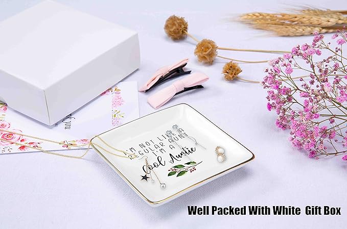 Mother's Day Gift for Aunt-Aunt Gift-Aunt Birthday Gift-Christmas Gift for Auntie-Ceramic Jewelry Tray,Trinket Holder,Ring Dish-I Am Not Like a Regular Aunt I Am A Cool Auntie-Best Aunt Ever