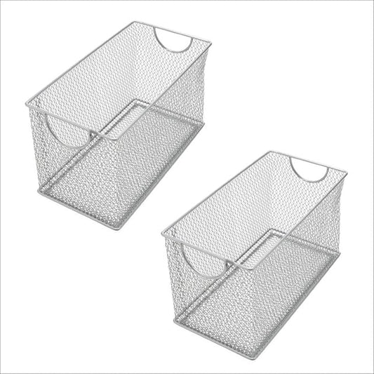 YBM HOME Mesh Storage Box, Silver Mesh Great for School Home or Office Supplies, Books, Computer Discs and More (2, 10.75 x 5.5 x 6.5)